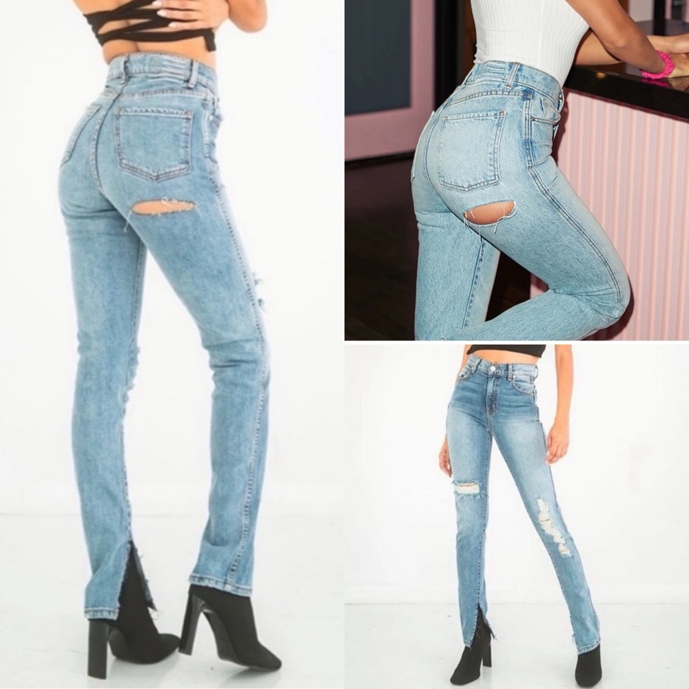 Revice Hello Lover High Rise Split Hem Slashed Distressed Denim Jeans Butt Rip
